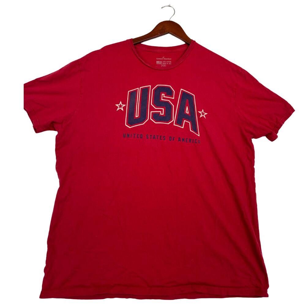 General Standard USA T Shirt Mens 2XL Red Made in USA Patriotic Graphic Tee